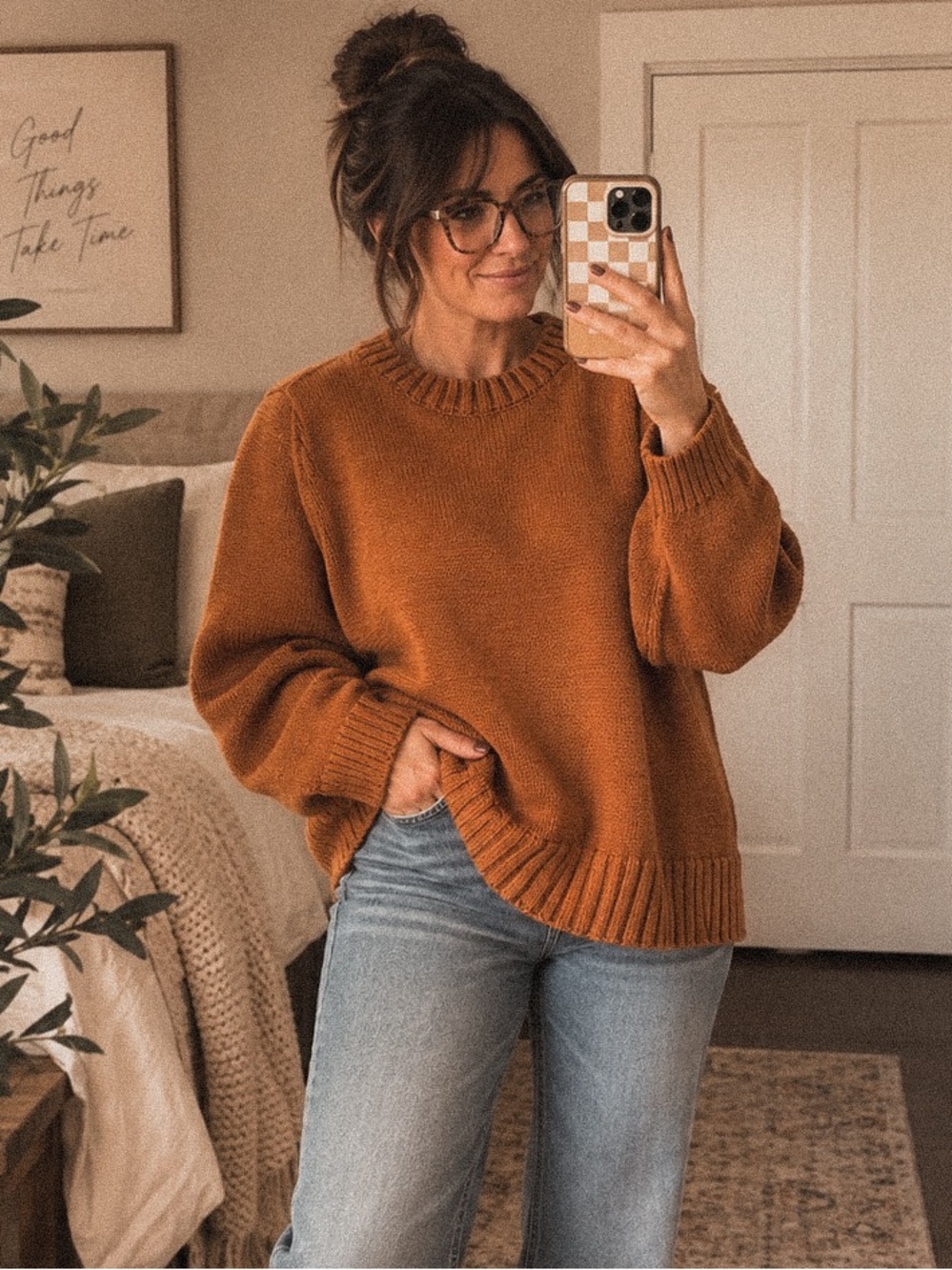 100% cotton orange rust crewneck sweater